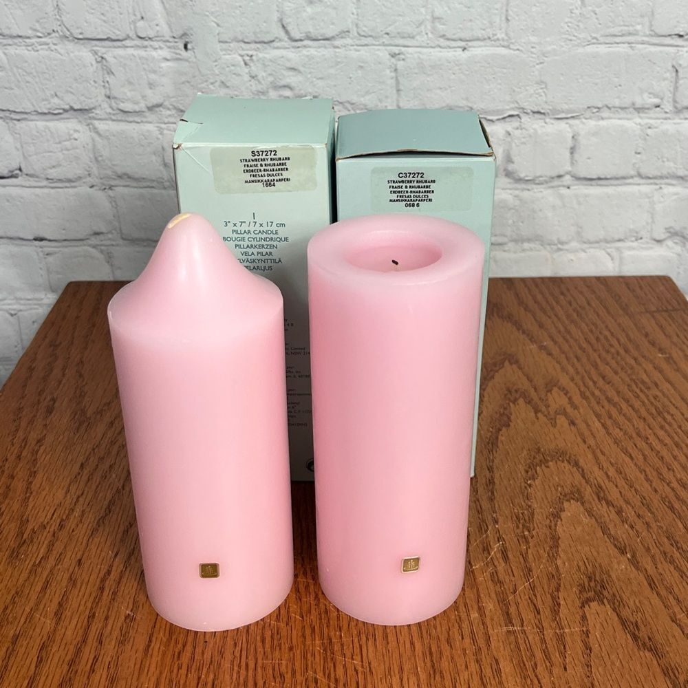 PARTYLITE Strawberry Rhubarb 2  Pillar Candles Retired Size 3” x 7” see details